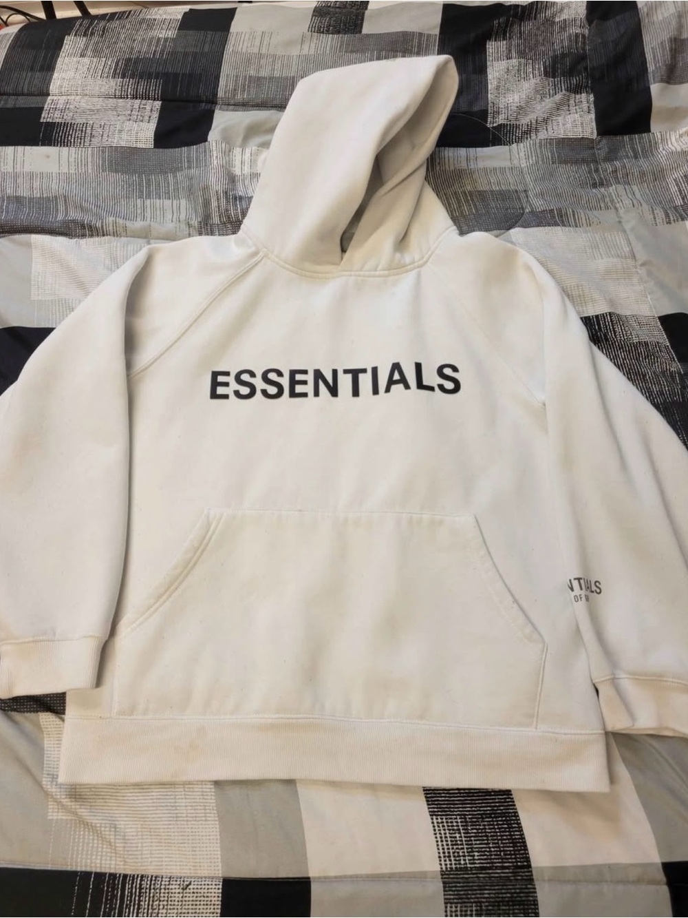 Fear of God Essentials Cream Pullover Hoodie with Black Logo